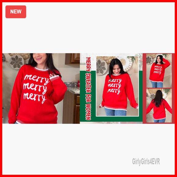 Merry Christmas Sweater Women's Knitted Pullover Holiday Party Top - Picture 7 of 7